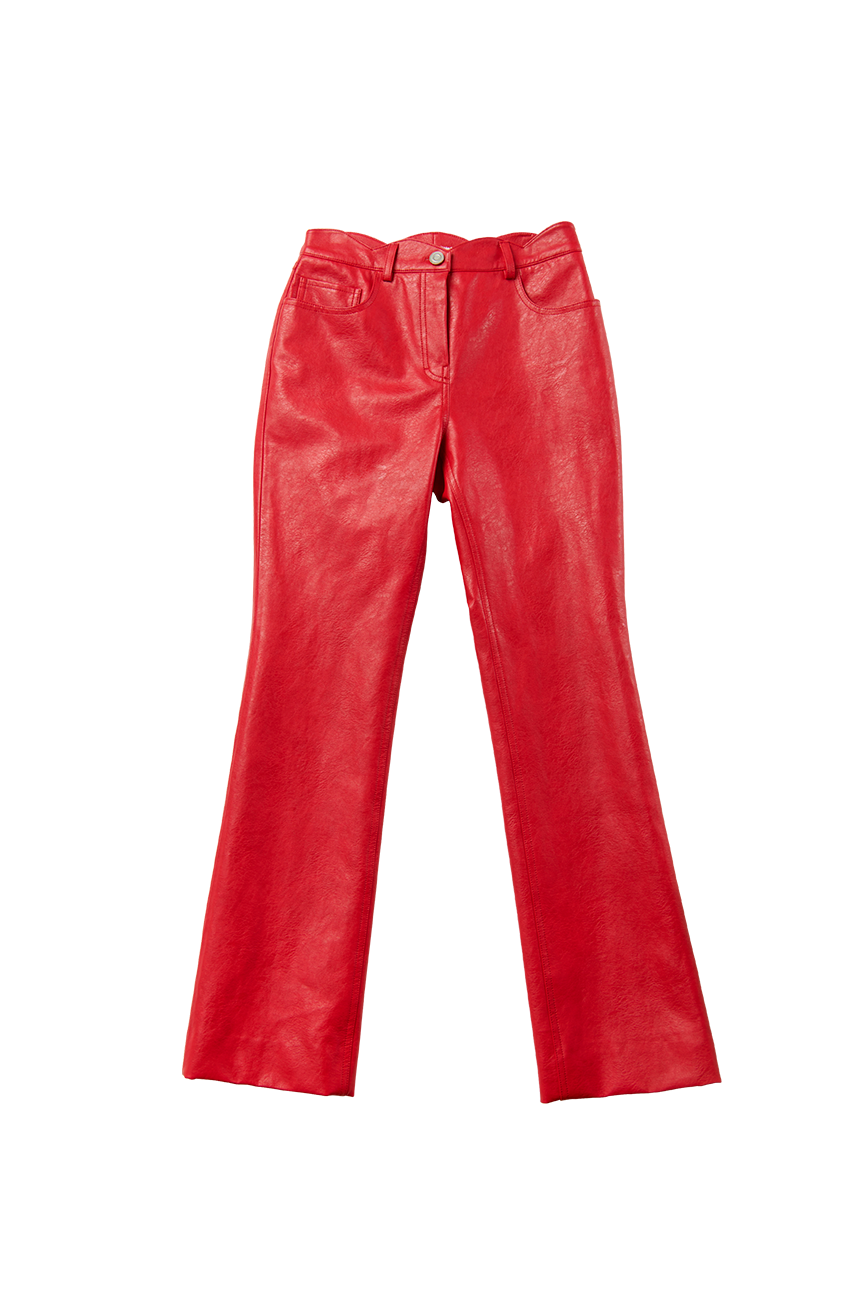 Curved Waistband Leather Pants [RED]