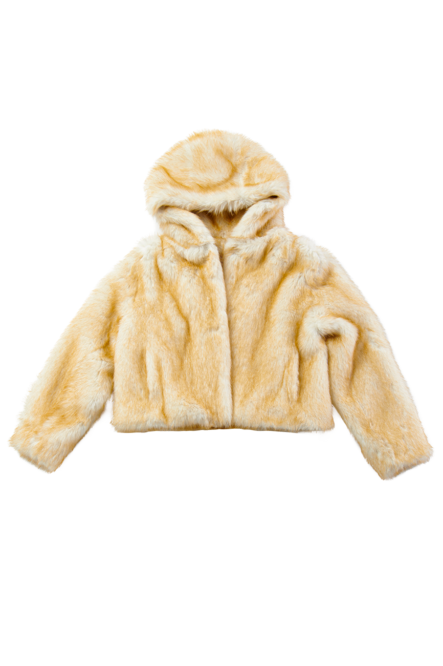 BERN Short Hooded Fur Coat [IVORY]