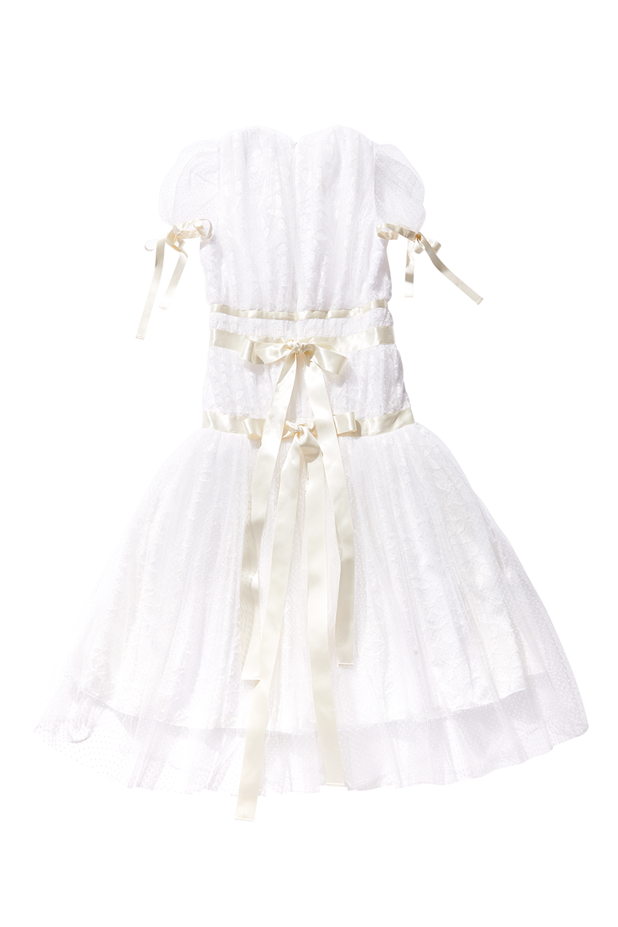 Dot Flower Ribbon Dress [WHITE]