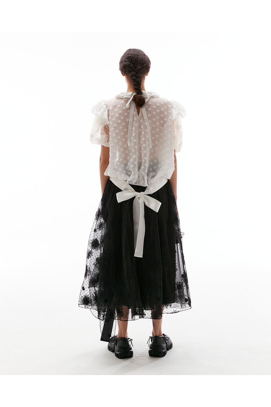 Laced Ribbon Puff Top [WHITE]