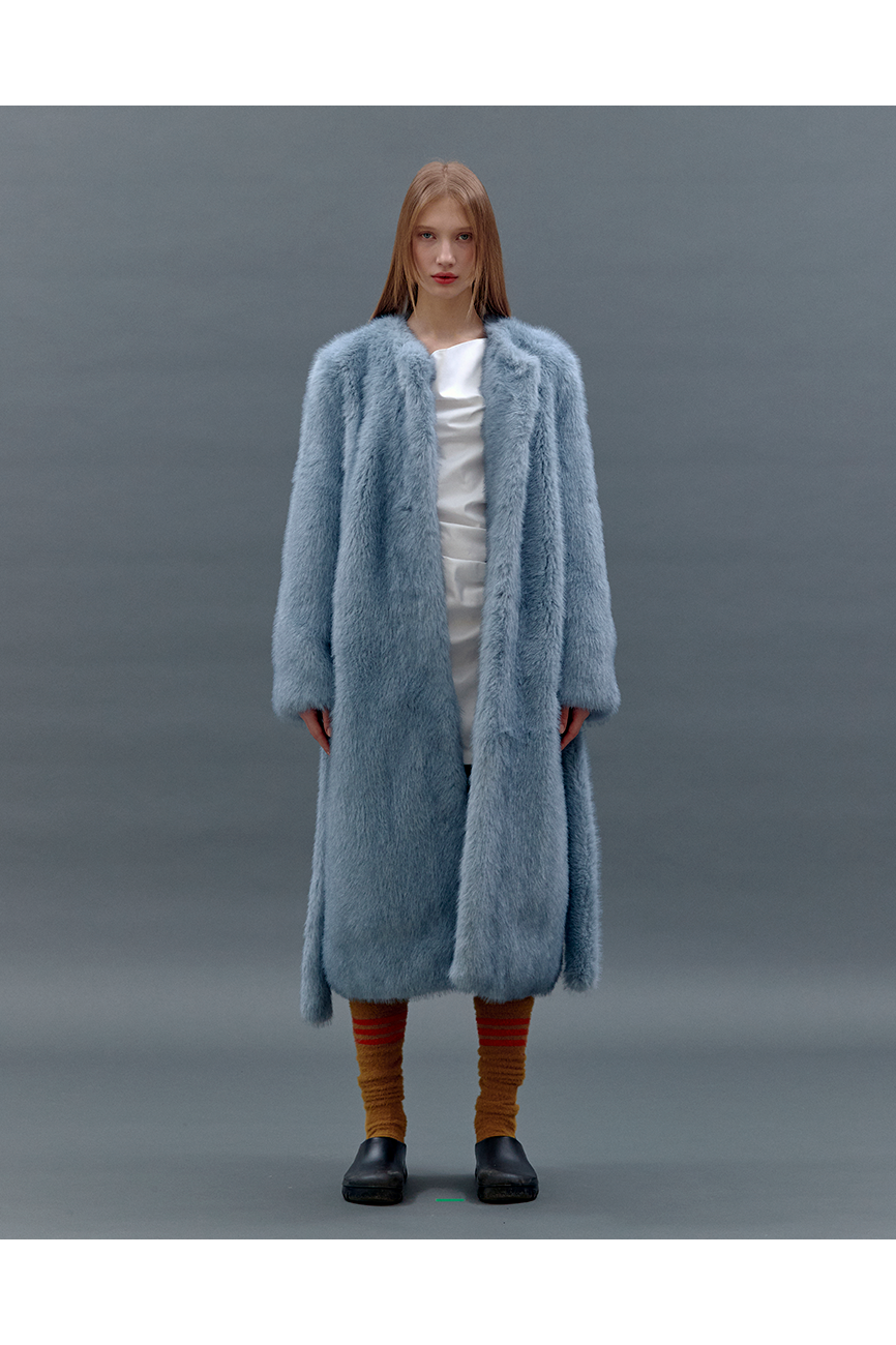 BOUCLE Fur Long Coat [BLUE]