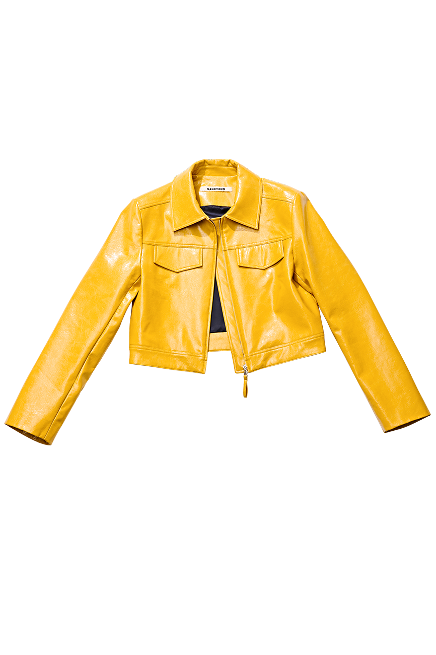 Pocket Classic Leather Jacket [YELLOW]