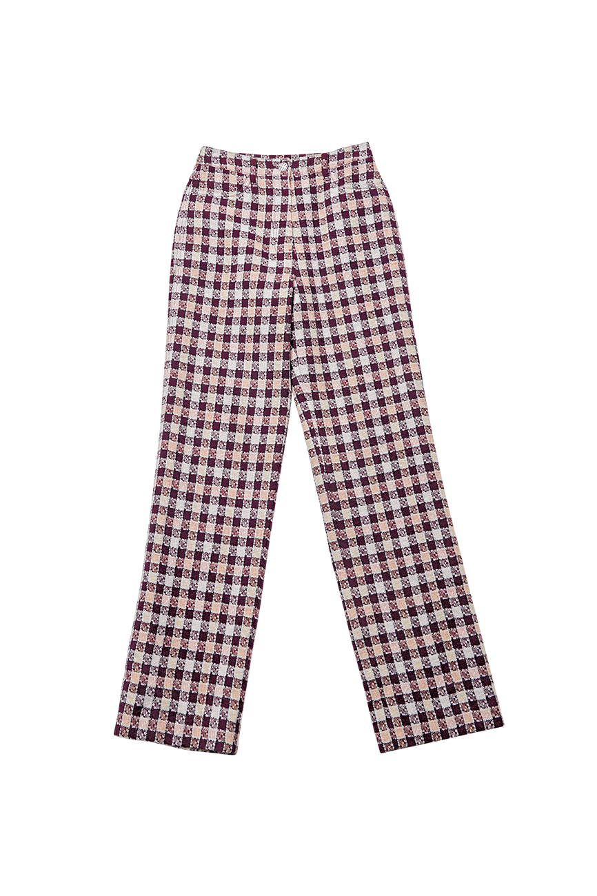 Check Pattern Tweed Trousers [BURGUNDY]