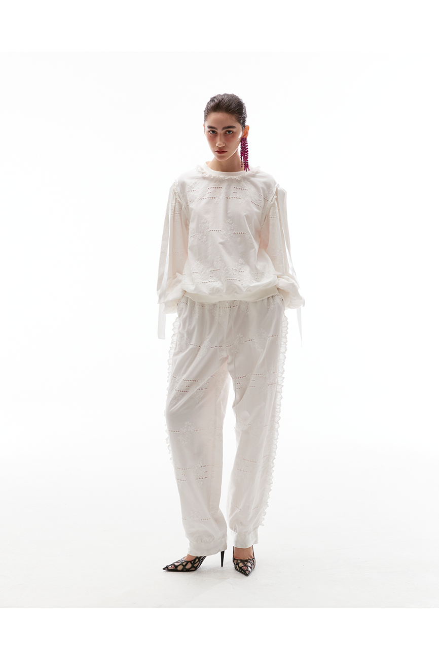 Embroidered Lace Frill Pants [WHITE]