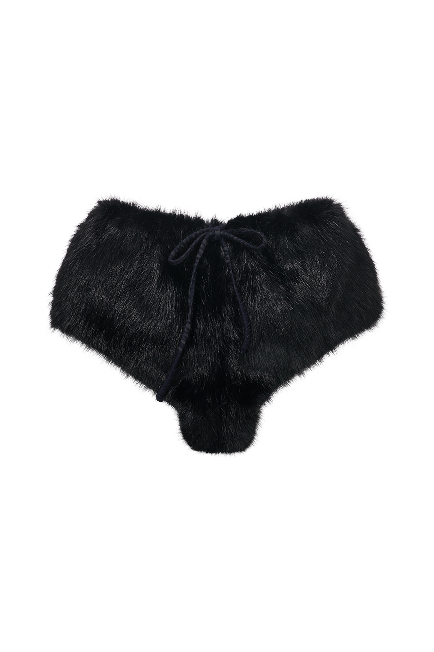 Embroidered String Fur Short Pants [BLACK]